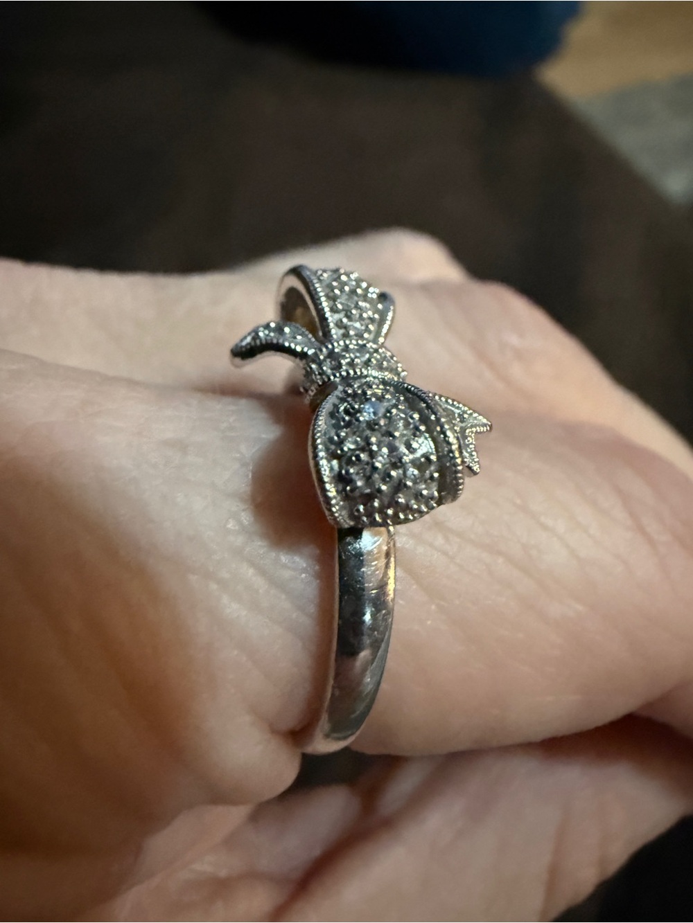 Vintage Silver Bow Ring with Pavé Accents - Vintage